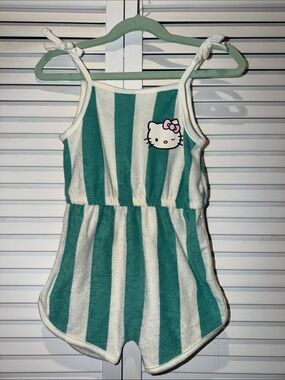 Hello Kitty Teal & White Striped Tie-Shoulder Romper by GRAYSON mini